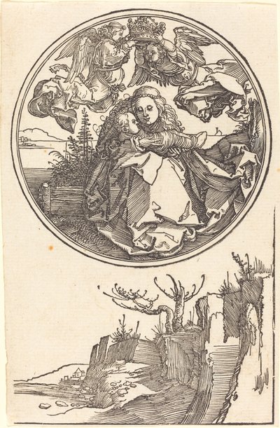 Két angyal által megkoronázott Szűz egy táj fölött alkotó: Albrecht Dürer