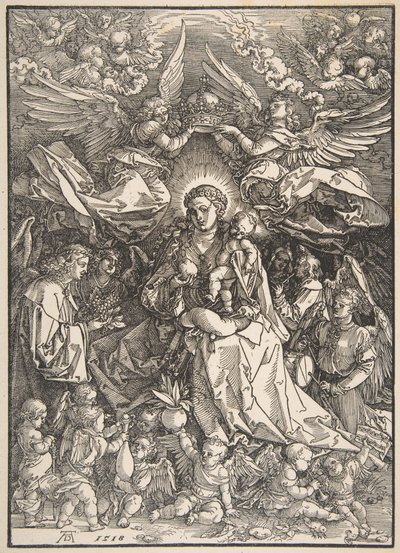 A Szűz, akit számos angyal vesz körül alkotó: Albrecht Dürer