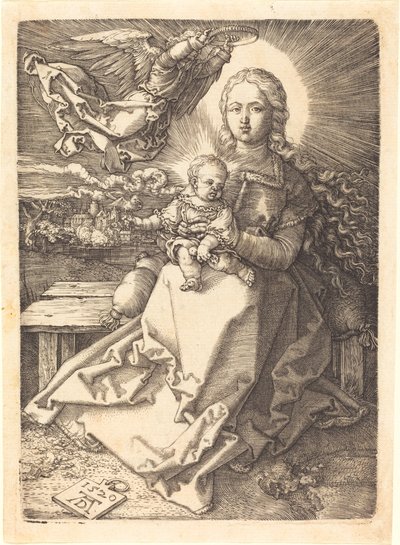 A szűz és a gyermek, akit egy angyal koronáz meg alkotó: Albrecht Dürer