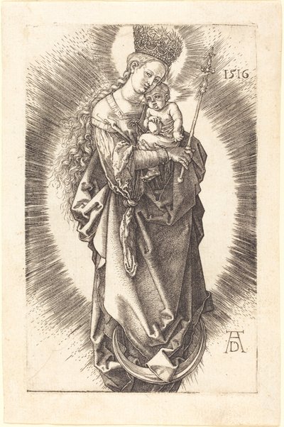 Szűz és gyermek a félholdon, jogarral és csillagos koronával alkotó: Albrecht Dürer
