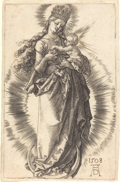 Szűz és gyermek a félholdon, csillagos koronával alkotó: Albrecht Dürer