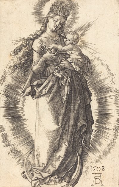 Szűz és gyermek a félholdon, csillagos koronával, 1508. alkotó: Albrecht Dürer
