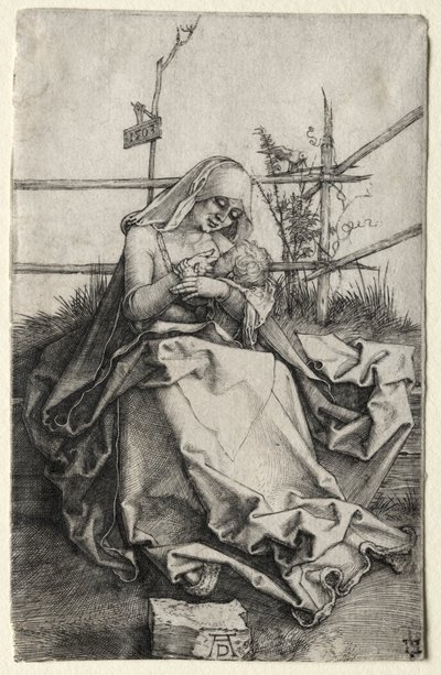 A szűz és a gyermek egy füves padon alkotó: Albrecht Dürer