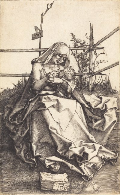 Szűz és gyermek egy füves padon, 1503. alkotó: Albrecht Dürer