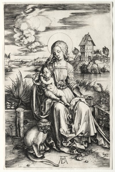 Szűz és gyermek majommal, c. 1498. alkotó: Albrecht Dürer