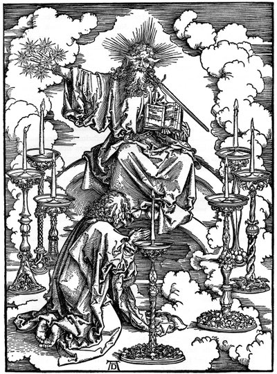 A hét gyertyatartó látomása az Apokalipszisből, 1498, 1936 alkotó: Albrecht Dürer