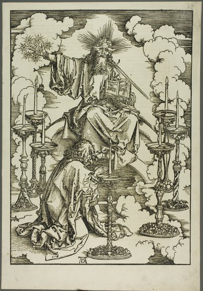 A hét gyertyatartó látomása az Apokalipszisből alkotó: Albrecht Dürer