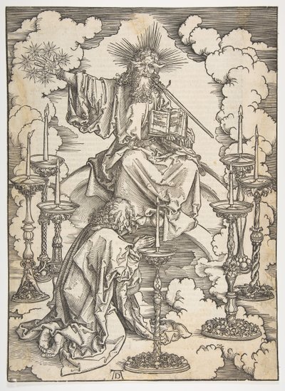 A hét gyertyatartó látomása, az Apokalipszisből, német kiadás 1498, kb. 1498. alkotó: Albrecht Dürer