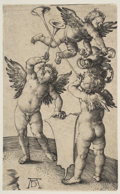 Három putti trombitákkal, kb. 1500. alkotó: Albrecht Dürer