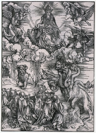 A bárányszarvú állat, XI. alak, a „Jelenések” sorozat 13. lapja alkotó: Albrecht Dürer