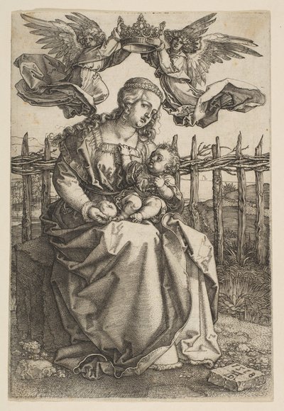 Két angyal által megkoronázott szűz és gyermek, 1518. alkotó: Albrecht Dürer