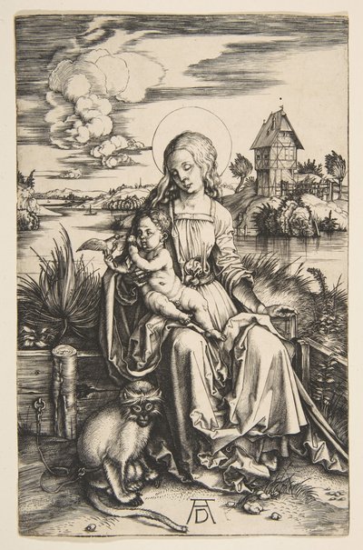 Szűz és gyermek a majommal, kb. 1498. alkotó: Albrecht Dürer