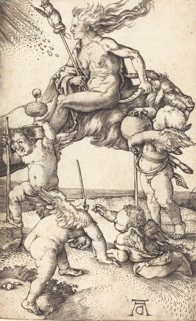 Boszorkány lovaglás kecskén, c. 15001501. alkotó: Albrecht Dürer