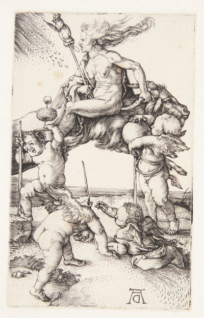 Boszorkány, aki hátrafelé lovagol egy kecskén alkotó: Albrecht Dürer