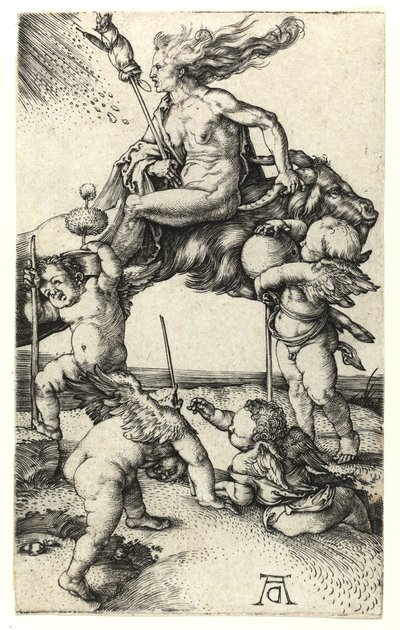 Egy kecskén hátrafelé lovagló boszorkány, 1505 körül alkotó: Albrecht Dürer