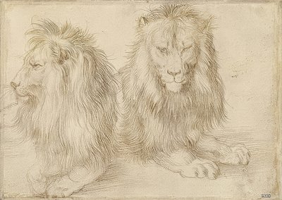 Két hazug oroszlán. 1521 alkotó: Albrecht Dürer