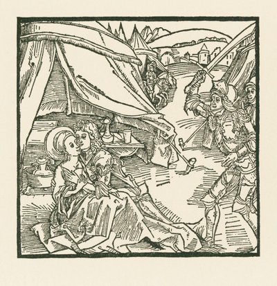 Az izraelita sereg egyik lovagja megöl egy másik lovagot, akit pogány szeretőjével talál. alkotó: Albrecht Dürer or Duerer
