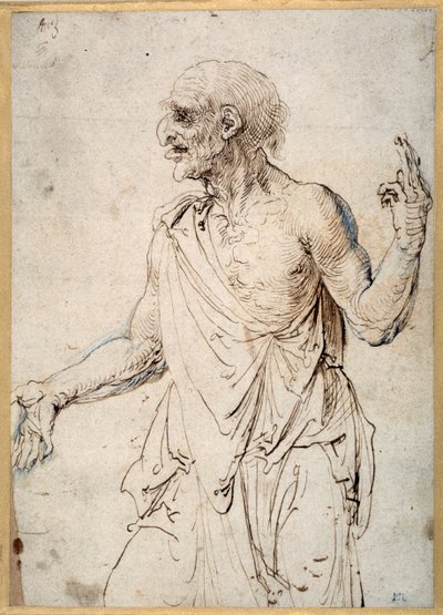 Egy öregember gesztikulál (toll és tinta papíron) alkotó: Albrecht Dürer