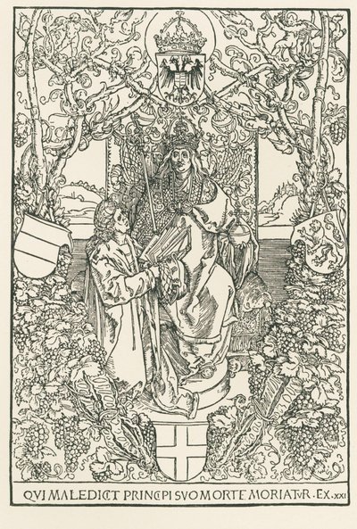 Celtes bemutatja művét Maximilian császárnak, nyomtatva a Sodalitas Celtica számára, Nürnberg. alkotó: Albrecht Dürer or Duerer