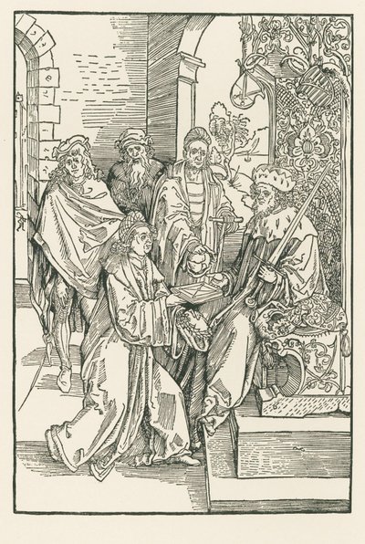 Conrad Celtes átadja a Roswitha-komédiák kiadását Friedrich szász választófejedelemnek. alkotó: Albrecht Dürer or Duerer