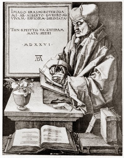 Erasmus írására - Albrecht Durer metszetét reprodukálták a 20. század elején. alkotó: Albrecht Dürer