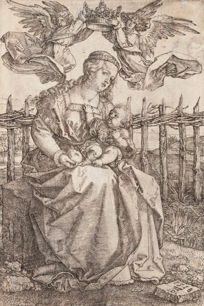 Szűz Mária, amelyet két angyal koronáz meg - Albrecht Durer (1471-1528) rézmetsze alkotó: Albrecht Dürer