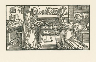 Szent Birgitta a szobájában, amint átadja művét egy püspöknek alkotó: Albrecht Dürer or Duerer