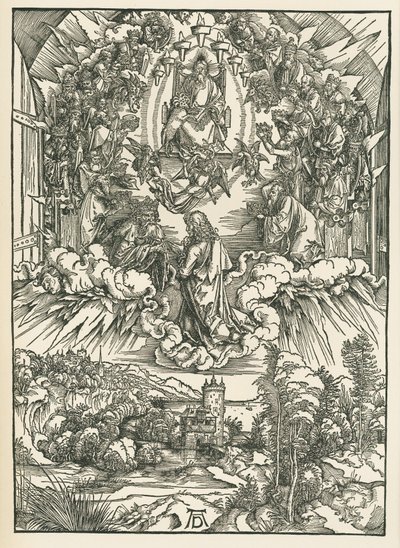 Szent János Isten és a huszonnégy mennyei vén előtt. Szent János Jelenései, 1496 körül (fametszet) alkotó: Albrecht Dürer or Duerer