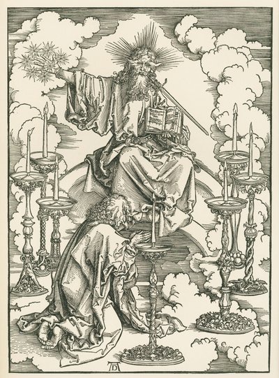 Szent János látomása Krisztusról és a hét gyertyatartóról. Isteni Szent János kinyilatkoztatása, 1496-98 körül (fametszet) alkotó: Albrecht Dürer or Duerer