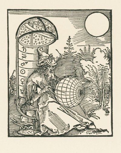 Ülő csillagász egy földgömböt tartva alkotó: Albrecht Dürer or Duerer