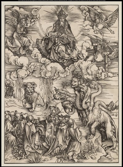 Apokalipszis: A kétszarvú fenevad, mint egy bárány, 1496-97 alkotó: Albrecht Dürer
