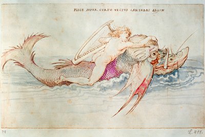 Arion görög költő delfinlovagláson, 1515 körül (akvarell, papír) alkotó: Albrecht Dürer or Duerer