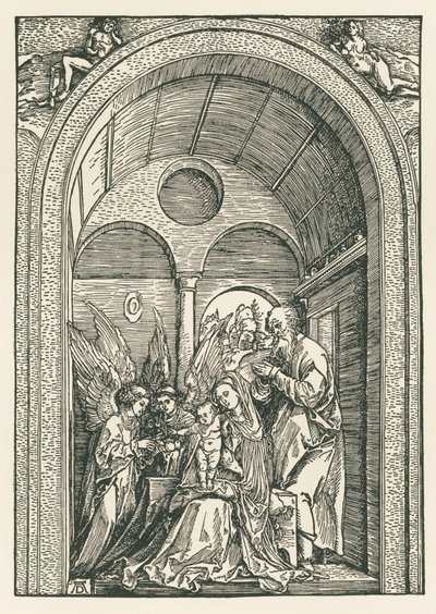 A Szent Család két angyallal egy oszlopcsarnokban, 1503-04 körül (fametszet) alkotó: Albrecht Dürer or Duerer
