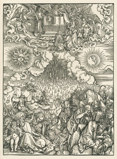 Az ötödik és hatodik pecsét megnyitása. Szent János Jelenései, 1497-98 körül (fametszet) alkotó: Albrecht Dürer or Duerer