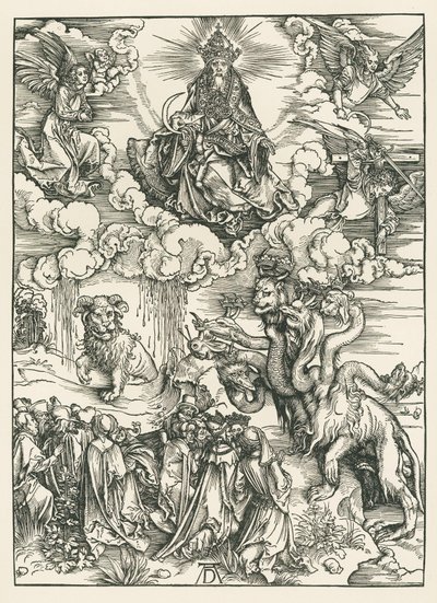 A tengeri szörny és a bárányszarvú fenevad. Szent János Jelenései, 1496-97 körül (fametszet) alkotó: Albrecht Dürer or Duerer