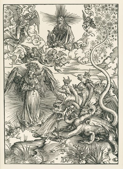A Napba öltözött Asszony és a Hétfejű Sárkány. Szent János Jelenései, 1497 körül (fametszet) alkotó: Albrecht Dürer or Duerer