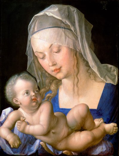 Szűzanya és gyermeke egy félig megevett körtét tart a kezében alkotó: Albrecht Dürer