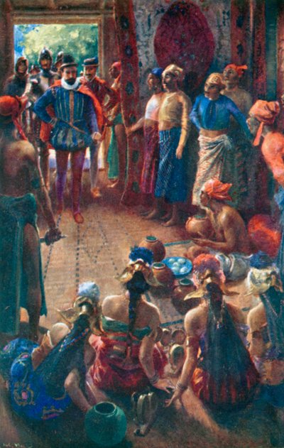 Magellán látogatása a szebeni királynál (színes litográfia) alkotó: Alec Ball