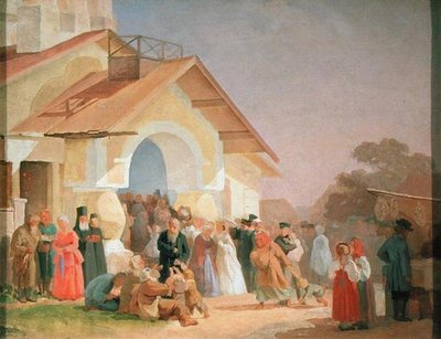 Egy pszkovi templomból kijövetel, 1863-64 alkotó: Aleksandr Ivanovich Morozov