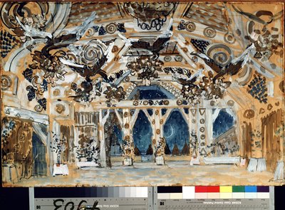 Decor pour la piece de színház La Dame de la mer de Henrik (Henri) Johan Ibsen (1828-1906) (Színpadtervezés H. Ibsen A tengeri hölgy című színházi darabjához). Alekszandr Jakovlevics Golovin (Alexandre Golovine) életműve (1863-1930), pasztell karton alkotó: Aleksandr Jakovlevic Golovin