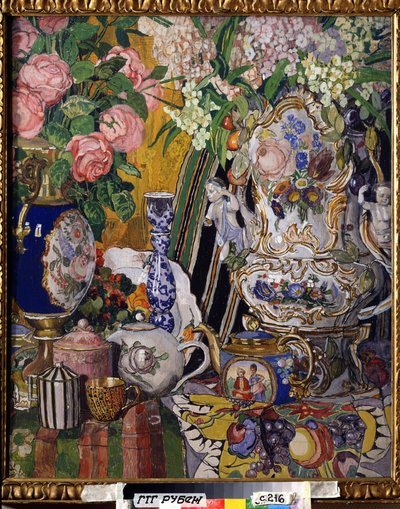 ""Csendélet virágokkal és porcelánnal"" Alekszandr Jakovlevics Golovin (Alexander Golovin) festménye (1863-1930) 1915 Állami Tretyakov Galéria, Moszkva alkotó: Aleksandr Jakovlevic Golovin