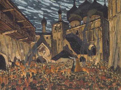 Színpadterv N. Rimszkij-Korszakov A pszkov szobalány című operájához alkotó: Aleksandr Jakovlevic Golovin
