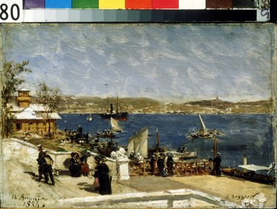 Sétány a parton Szevasztopolban (Shore Promenade in Sevastopol). Alekszandr Karlovics Beggrov (1841-1914) festménye. Olajfestmény alkotó: Aleksandr Karlovich Beggrov