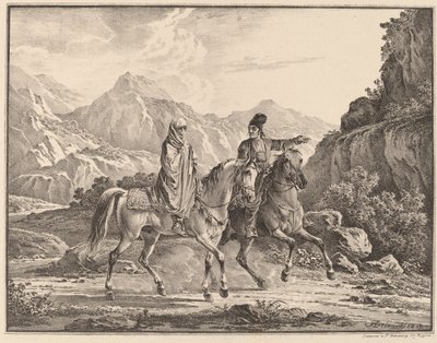 Férfi és fátyolos nő lóháton alkotó: Aleksandr Osipovich Orlovskii
