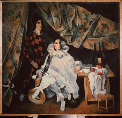 A Cyrano zsonglőr testvérek. (Pierrot és Harlequin jelmezben). Alekszandr Vasziljevics Sevcsenko (1883-1948) festménye, olaj, vászon alkotó: Aleksandr Vasilievich Shevchenko