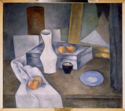 Csendélet almával és kék csészealjjal (Csendélet almával és kék csészealjjal) - Alekszandr Vasziljevics Sevcsenko (Alexandre Chevchenko) munkája (1883-1948), olaj, karton, 1910 körül - Orosz művészet, 20. század, avantgárd - Állami orosz Múzeum, S alkotó: Aleksandr Vasilievich Shevchenko