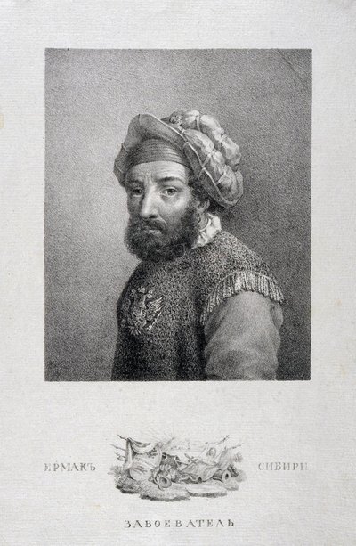 A kozák vezér, Szibéria hódító Jermak Timofejevics portréja -1585, 1818 alkotó: Aleksei Gavrilovich Venetsianov