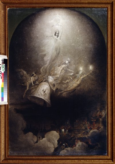 ""A szocialista ihletésű ""A harang""" és ""A sarkcsillag"" újságok apoteózisai" Alekszej Petrovics Bogoljubov (Bogoliubov vagy Bogoliubov) festménye (1824-1896) 1860 Állami Központi Irodalmi Múzeum, Moszkva alkotó: Aleksei Petrovich Bogolyubov