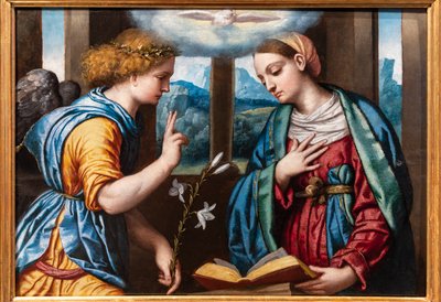 Angyali üdvözlet, 1535-40 körül (olaj, panel) alkotó: Alessandro Bonvicino Moretto