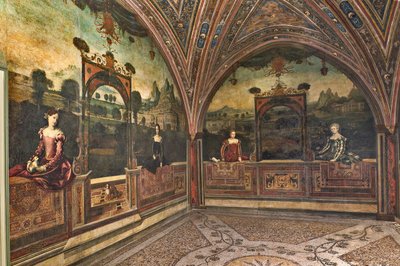 Nemes hölgyek kis szobája (olaj, vászon a falakra ragasztott) alkotó: Alessandro Bonvicino Moretto